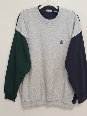 Vintage 90's Bugle Boy Company Color block Gray Pullover Sweatshirt Unisex XL